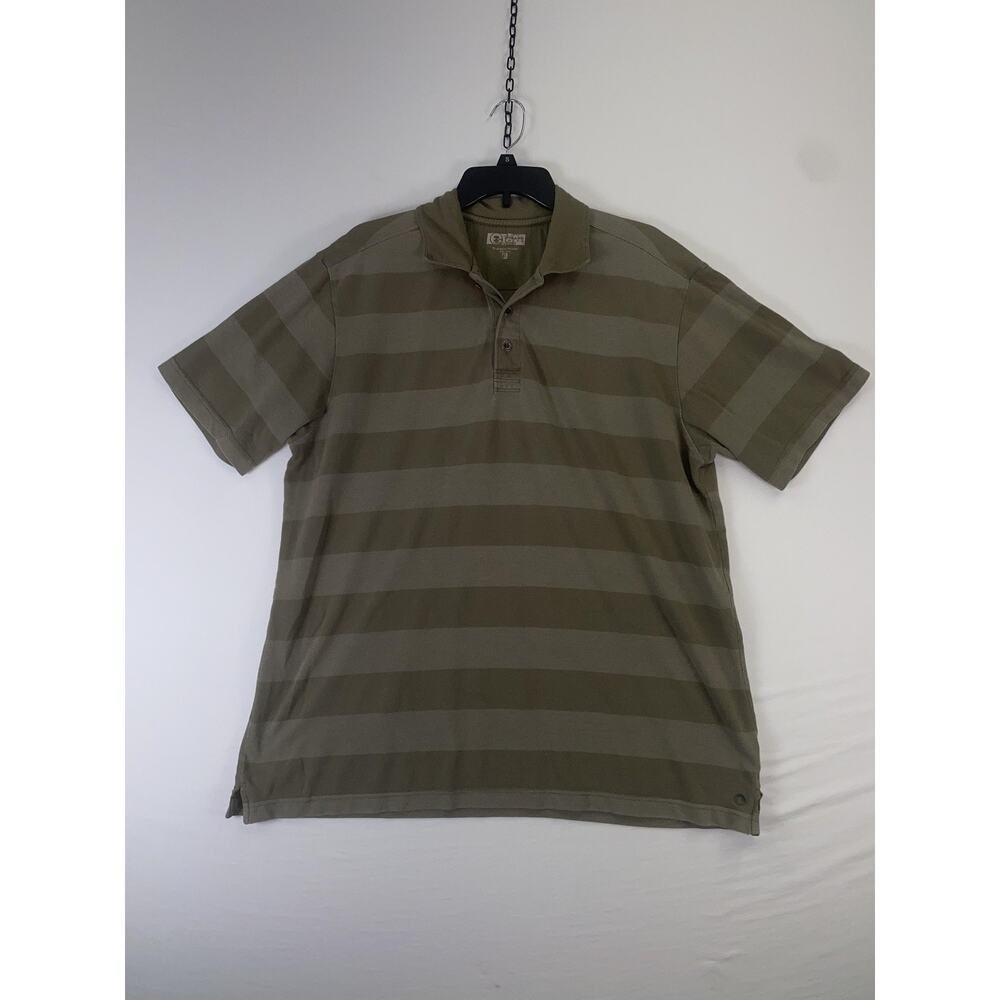 G.H. Bass Polo Shirt Mens XL Green Striped Cotton Blend Short Sleeve Casual